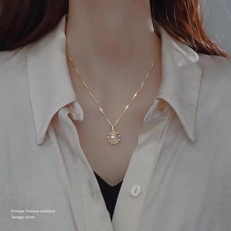 Fu Character Chalcedony Necklace - Women's Trendy, Simple Chinese Style Pendant with Versatile Fashionable Clavicle Chain