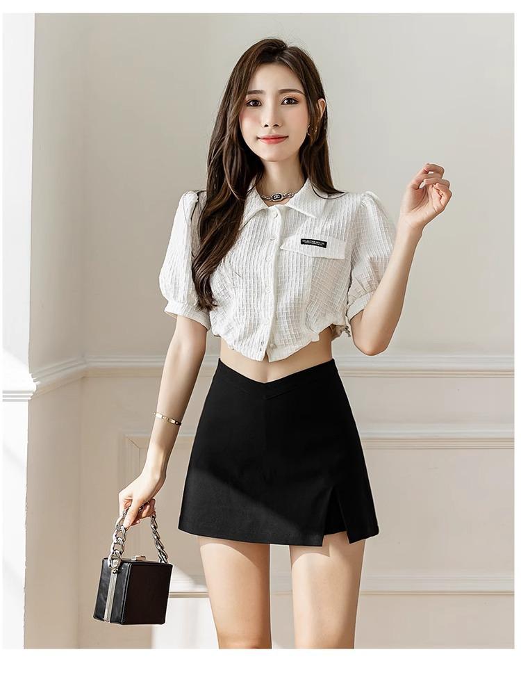 Plus Size Black Irregular Slit Skirt for Women - Anti-Exposure, Slightly Chubby, Hip-Hugging Short Skirt for Spring/Summer