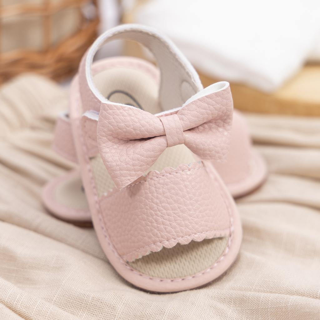 Summer Rubber Soft Anti-Slip Sandal Baby Boy Girl Shoes Bowknot Dress 0-18 Months PU Flats Beach Slipper First Walker Crib Shoes