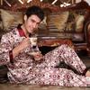 Men's Silk Long Sleeve Pajamas Set: Spring to Autumn, Lightweight, Loose, and Comfortable Homewear.