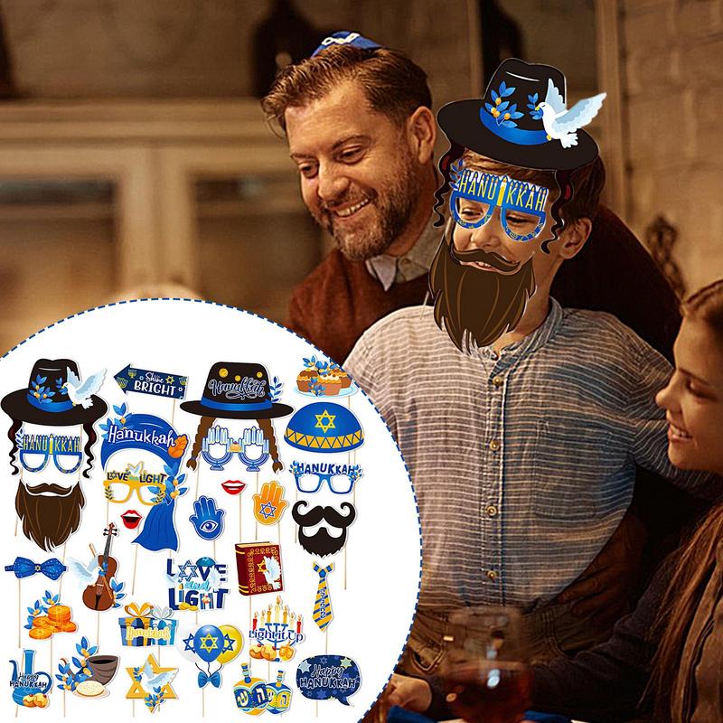Holiday Photo Booth Props 30 Pieces Funny Photo Booth Props Happy Hanukkah Glasses Cute Chanukah Party Decoration Cosplay Props