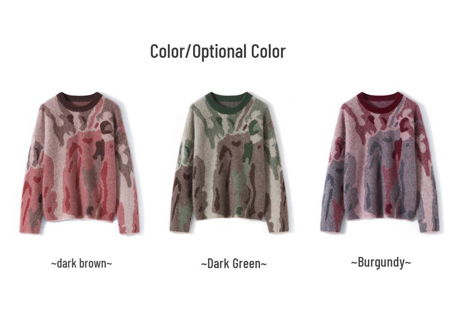 Women's Cashmere Wool Jacquard Knit Sweater - Thickened Loose Pullover for Autumn/Winter
