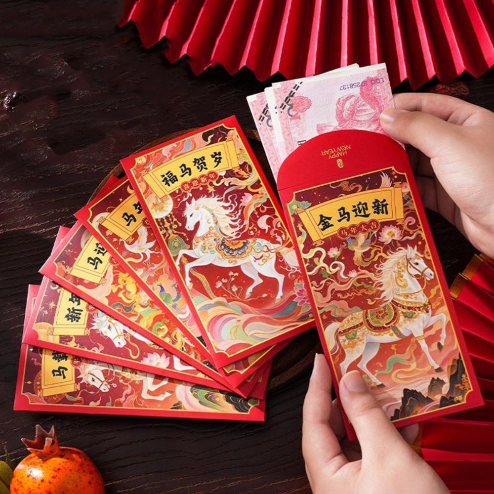 

6pcs Traditional Red Envelopes Blessing Words Hongbao Cute Style Money Package Lucky Year Style 2