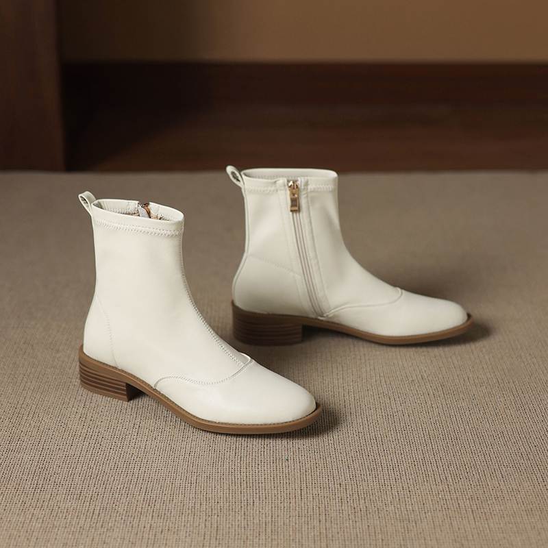 Krazing Pot Microfiber Round Toe Thick Heels Chelsea Boots Size 42 Zip Beauty Lady Women Stretch Ankle Boots