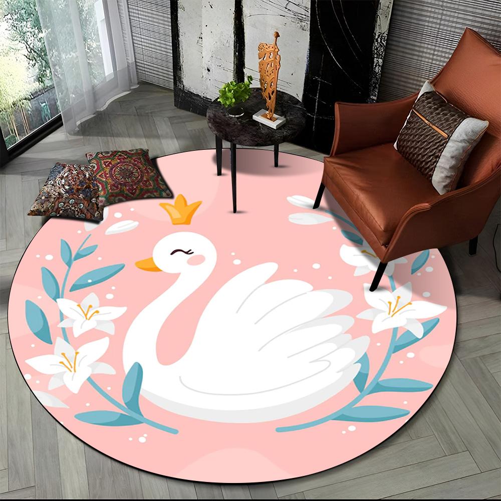 3D Cartoon Cute Swan Cygnus Area Rug,Round Carpet Rug for Living Room Bedroom Sofa Decoration,Kids Play Non-slip Floor Mat Gift