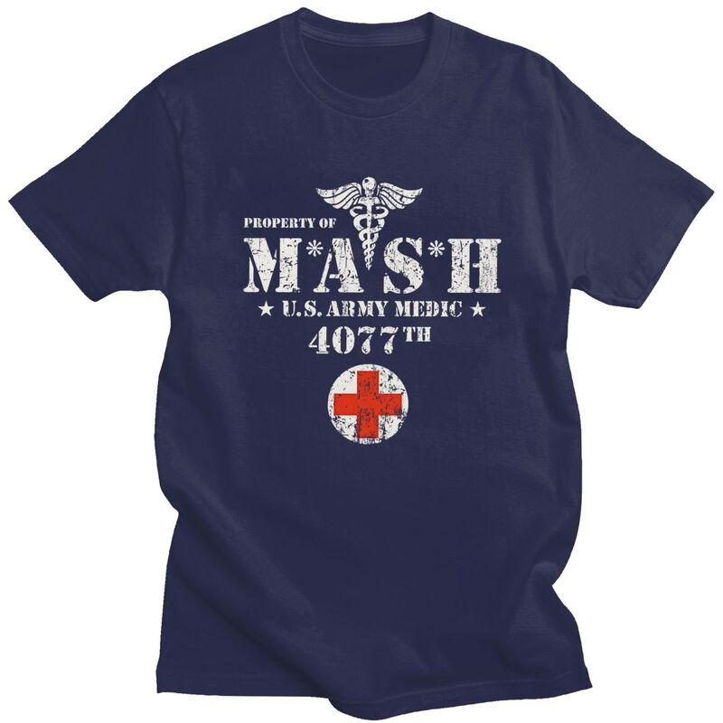 Custom Vintage Mash Tv Show Tshirts for Men Short Sleeves Casual T Shirt Cool Tshirts Loose Fit 100 Cotton Tees Gift