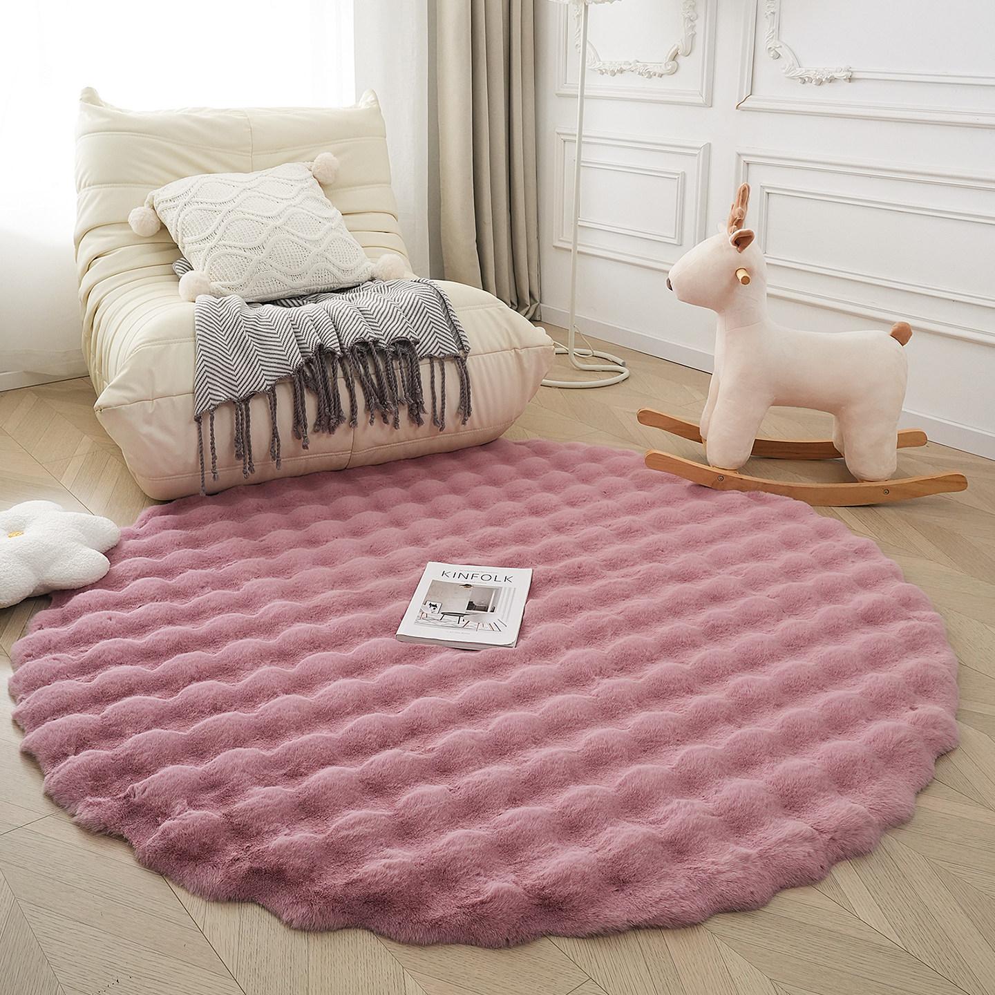 

Round Bubble Faux Rabbit Fur Rug Soft Plush Mats Cream Style Bedroom Bedside Carpet Kids Play Floor Mat for Living Room Nursery Diam 60cm(23.6inch) темно-розовый