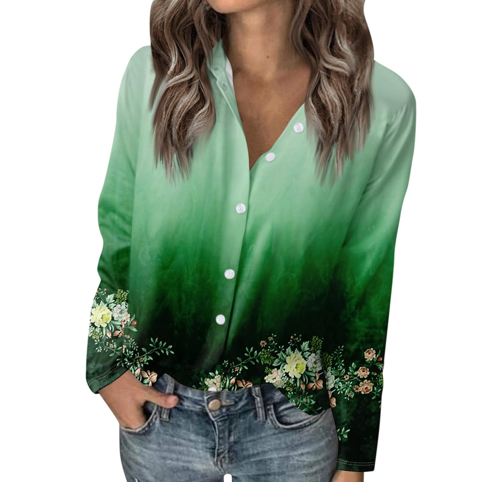 

Женская футболка с винтажным принтом, женская рубашка на пуговицах с длинным рукавом, блузка, повседневные топы M зелёный