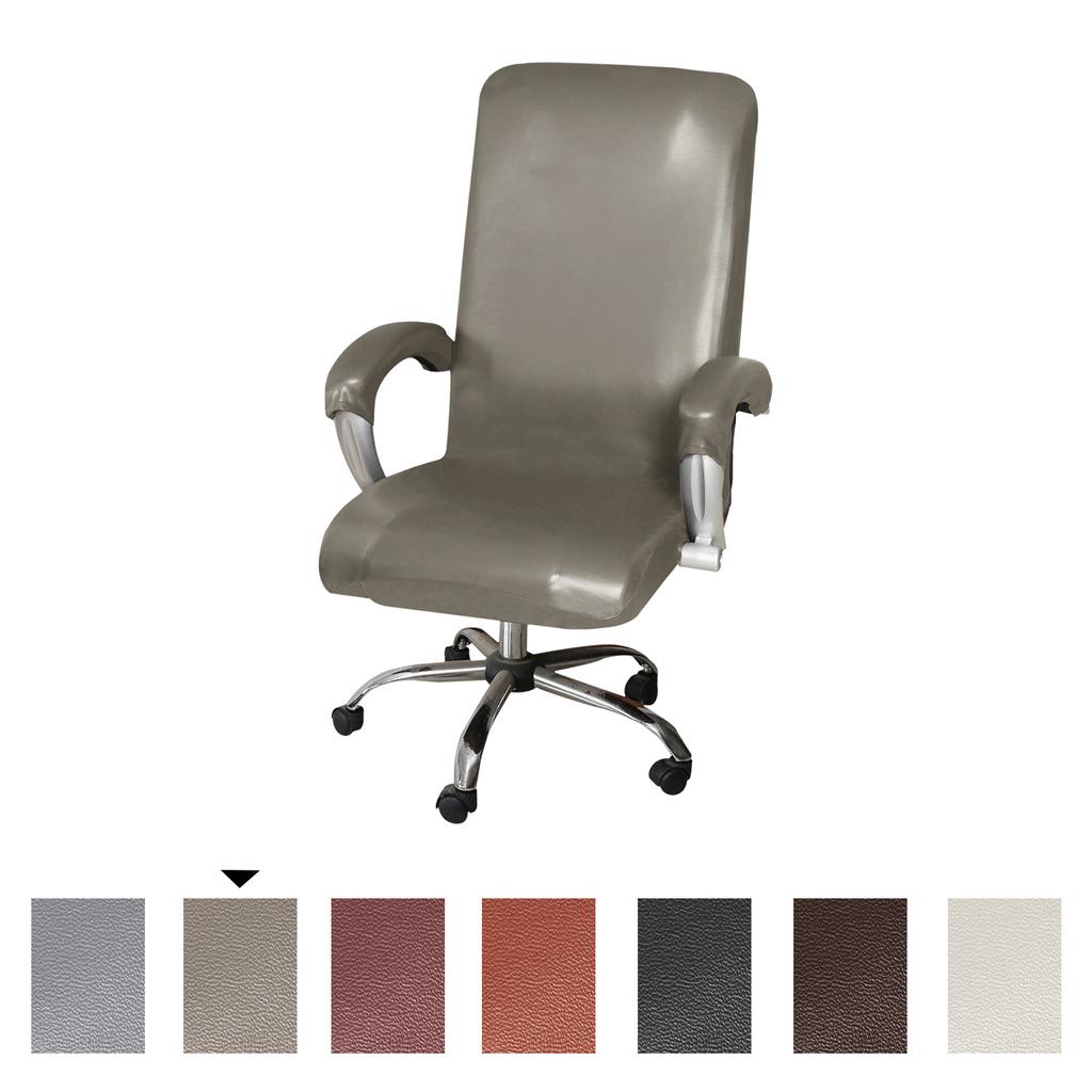 Waterproof Office Chair Cover with Armrest Covers PU Leather Computer Chair Cover Desk Chair Cover Rotating Chair Slipcover High Back Chair Seat