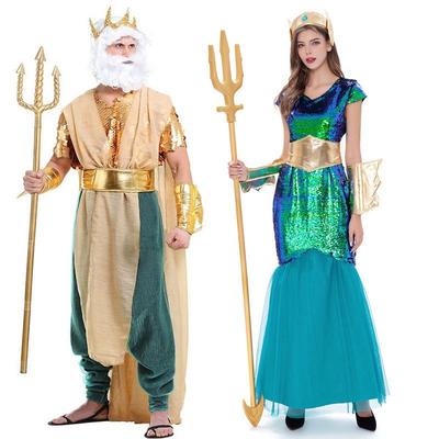Halloweenský kostým Dospělý Žena Mořská panna Král Ryba Pár Vystoupení Kostým Studio Vystoupení Šaty