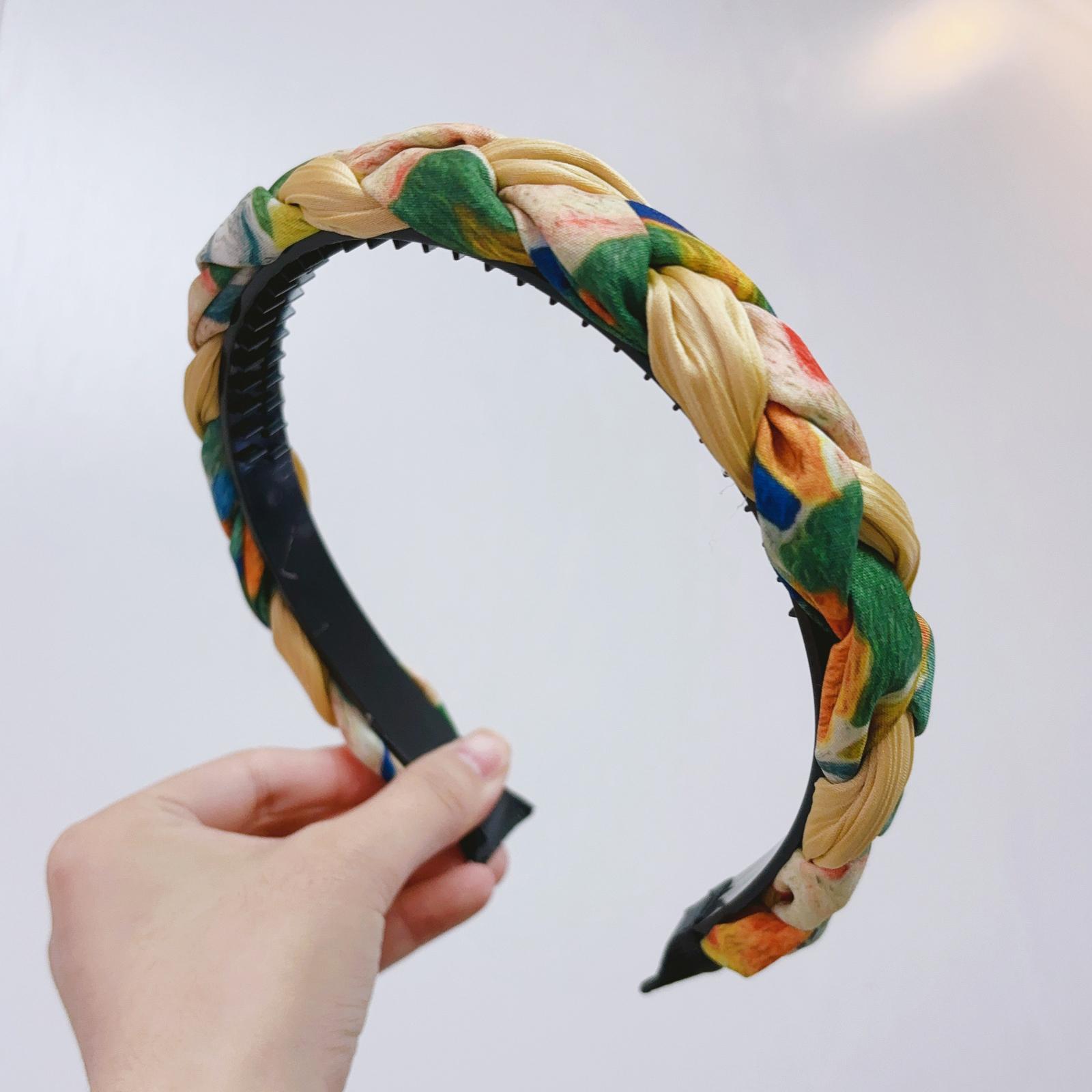 

PROLY Новая Модная Повязка На Голову Для Женщин Ручной Работы Плетеная Повязка Для Волос Осенний Стиль Живописи Маслом Винтажный Головной Убор Узкая Боковая Повязка Для Волос