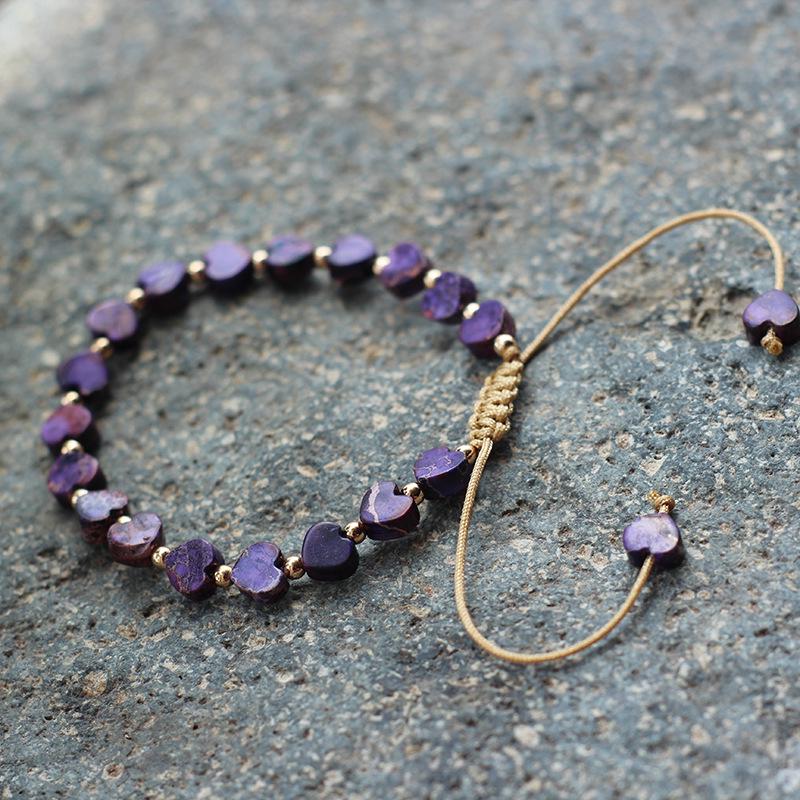 Colorful Bohemian Purple Emperor Bracelet with Adjustable Braided Hematite Spacer Beads