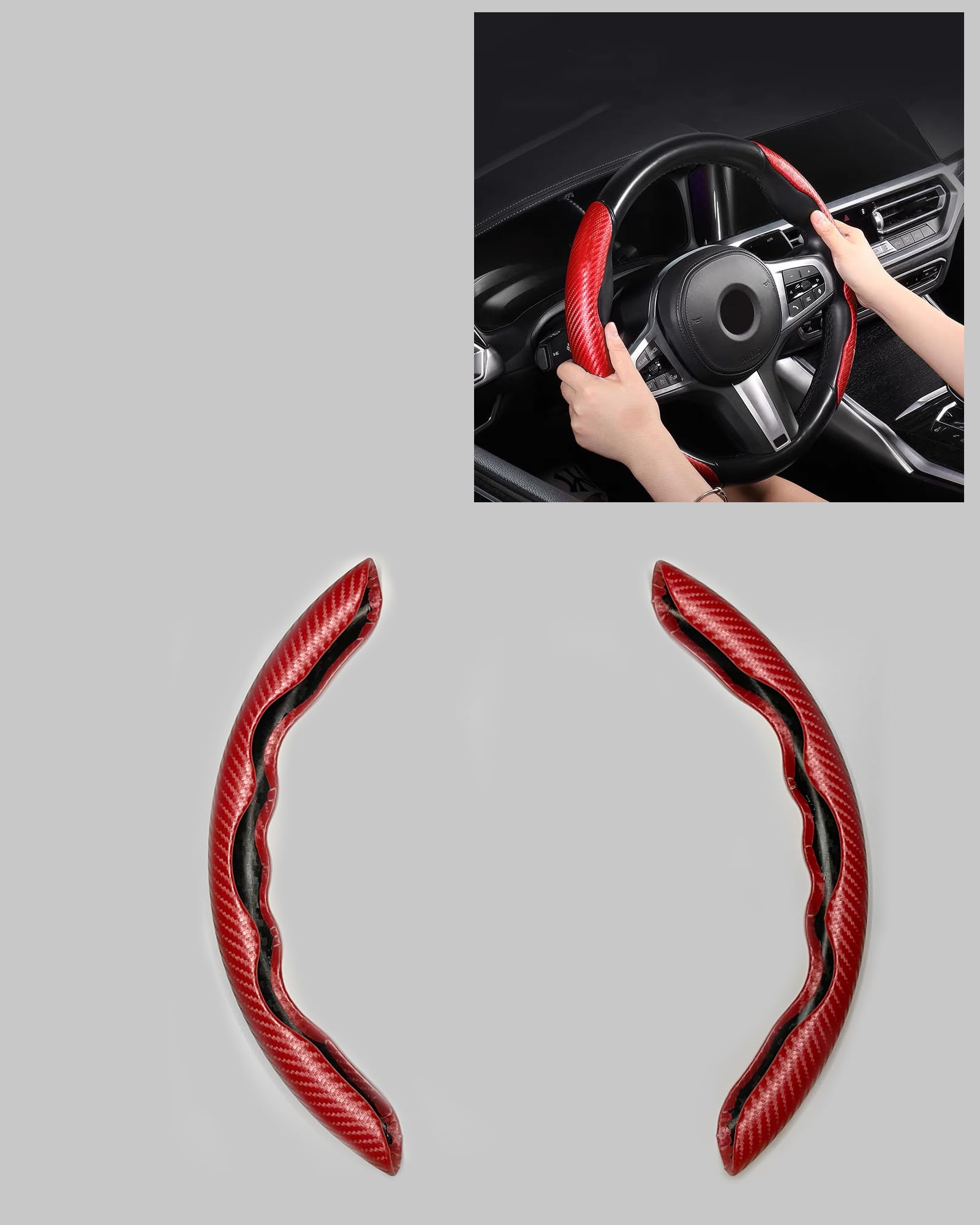 

KEGILUH Steering Wheel Cover for Peugeot 208/2008/3008/508/5008/RCZ, Carbon Fiber, Non-Slip, Stain-Resistant, Comfortable Grip, Red