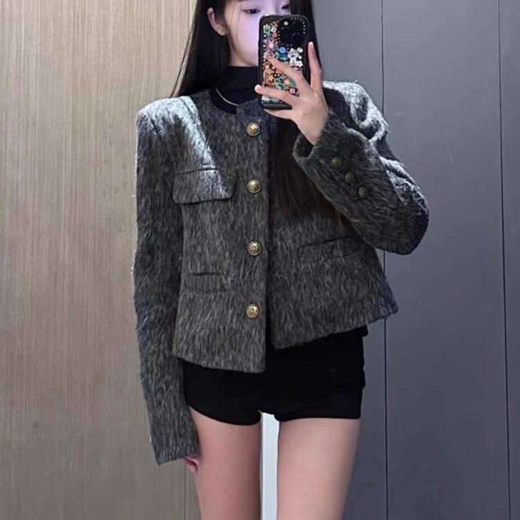 Gray Wool Short Jacket - French Style 2025 Autumn/Winter Women's Fashion