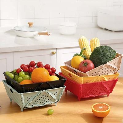 Plastic Collapsible Drain Basket Foldable Large Capacity Vegetable Washing Basket Dishwasher Safe Space-Saving Kitchen Colander
