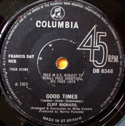 

7inch Record CLIFF RICHARD - Good Times DB8548 Columbia 1969 UK Rock Used