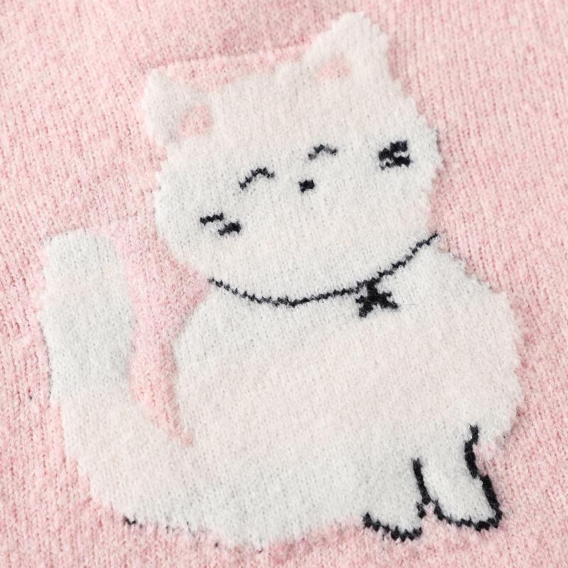 Girls' Cute Cat Jacquard Pullover Sweater