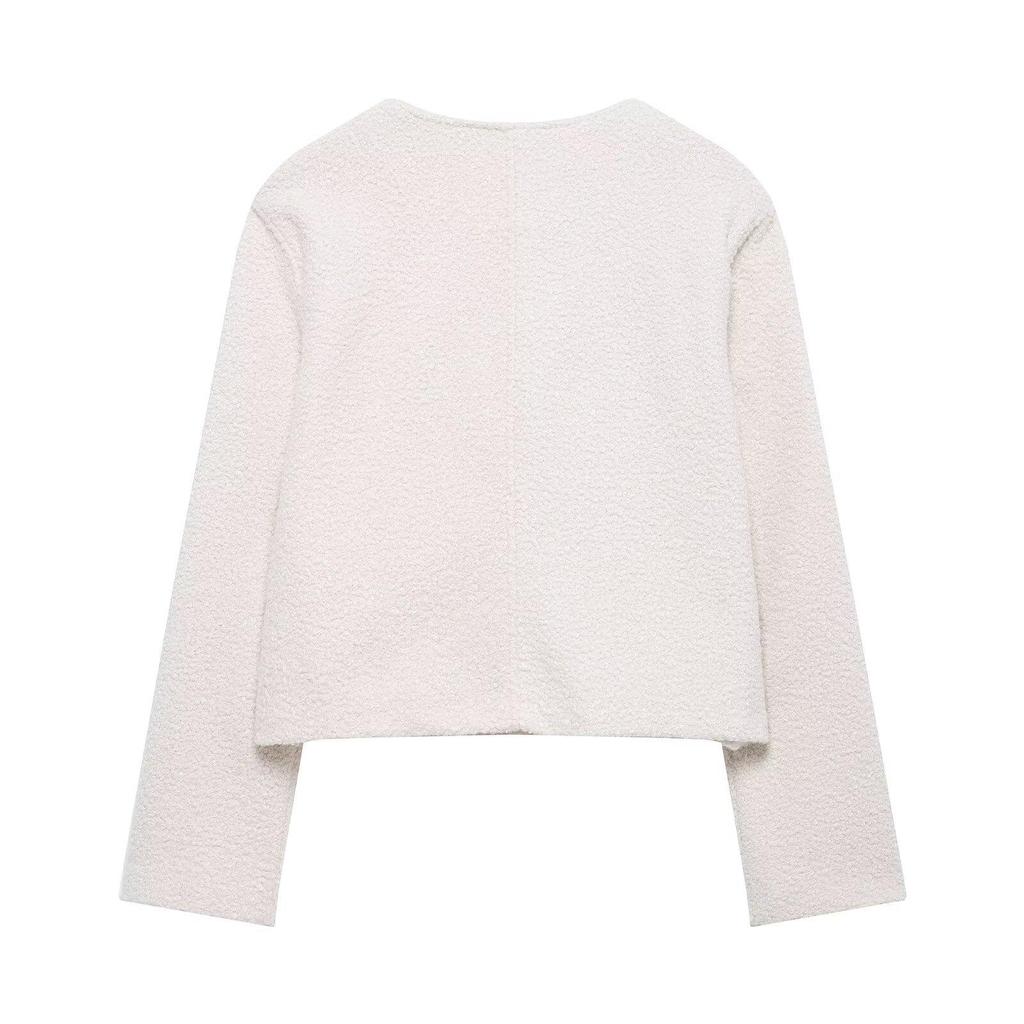 TAOP&ZA Spring/Summer Women's Commuter Double-Breasted Beaded Knit Crew Neck Jacket
