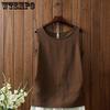 Spring/Summer Women's Cotton and Hemp Vest T-shirt Loose Bottom Versatile Outer Sleeveless Solid Color Top