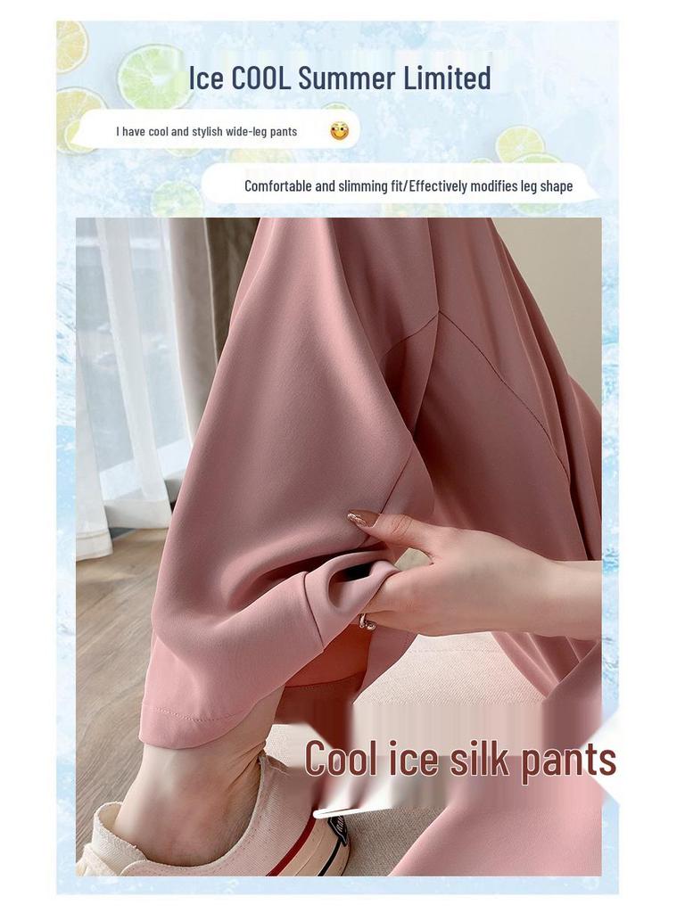 Dambyxor med hög midja, rosa isilke, vida ben - Sommar, tunn modell