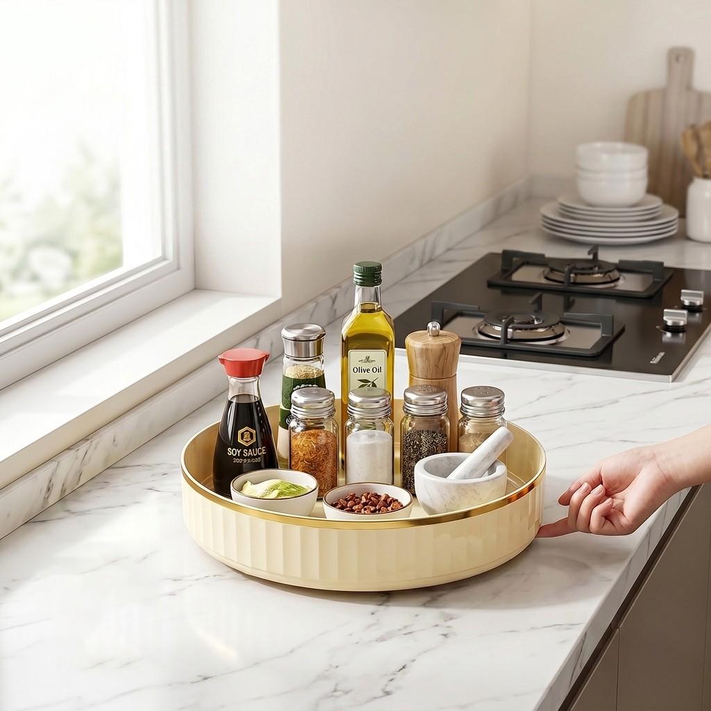 360 Rotating Kitchen Spice Rack Lazy Susan Organizer Plastic Turntable Tray Home Cabinet Fridge Bathroom Makeup Storage Rack