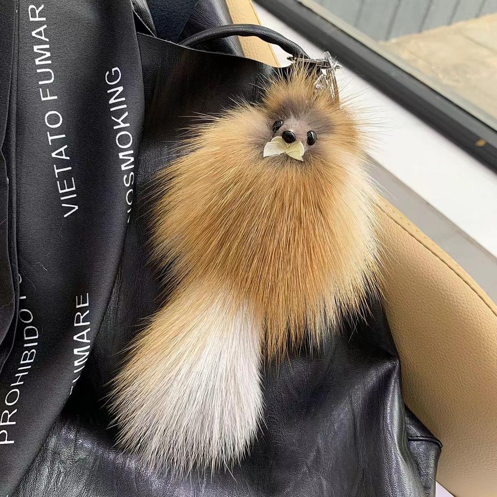 Cute Fox Car Keychain Pendant Plush Fur Doll Bag Hanging Decoration Gift