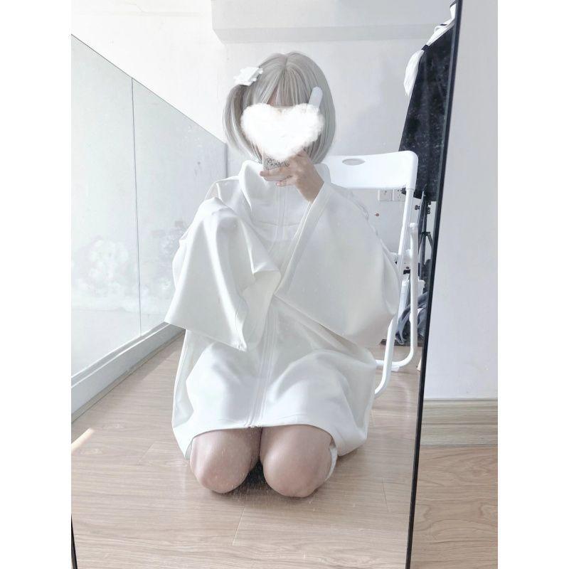 Hanorace de primăvară japoneze, casual, solide, pentru femei, largi, Y2k, estetice, broderii supradimensionate, hanorace cu fermoar Harajuku