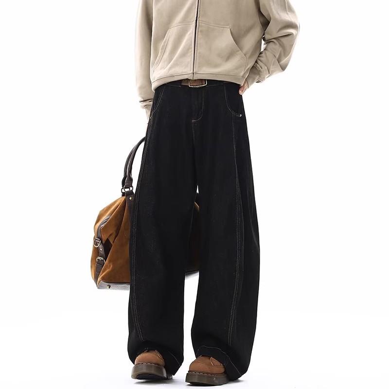 American denim black scimitar wide-leg jeans men's hiphop trendy brand loose high-end straight mopping trousers