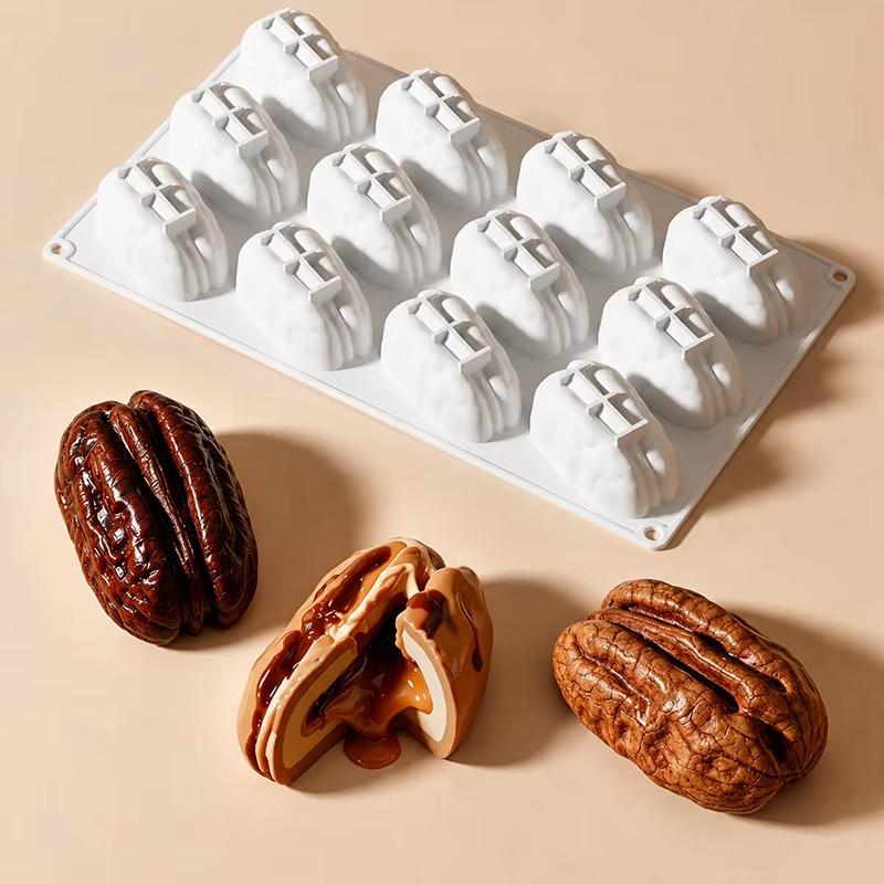 Reusable Non-Stick Silicone Baking Mold 4/12 Cavity Food Safe Mould for Pecan Nut Chocolate Candy Dessert Making