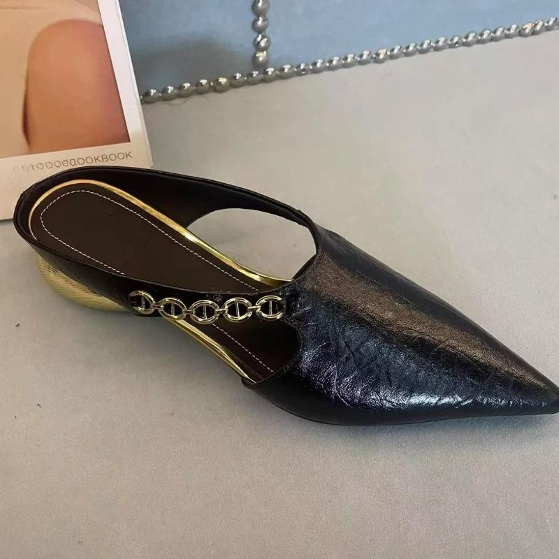 

Модные французские ретро туфли-балетки с острым носком и металлической цепочкой, женские уличные сандалии и тапочки, модные 40 чёрный