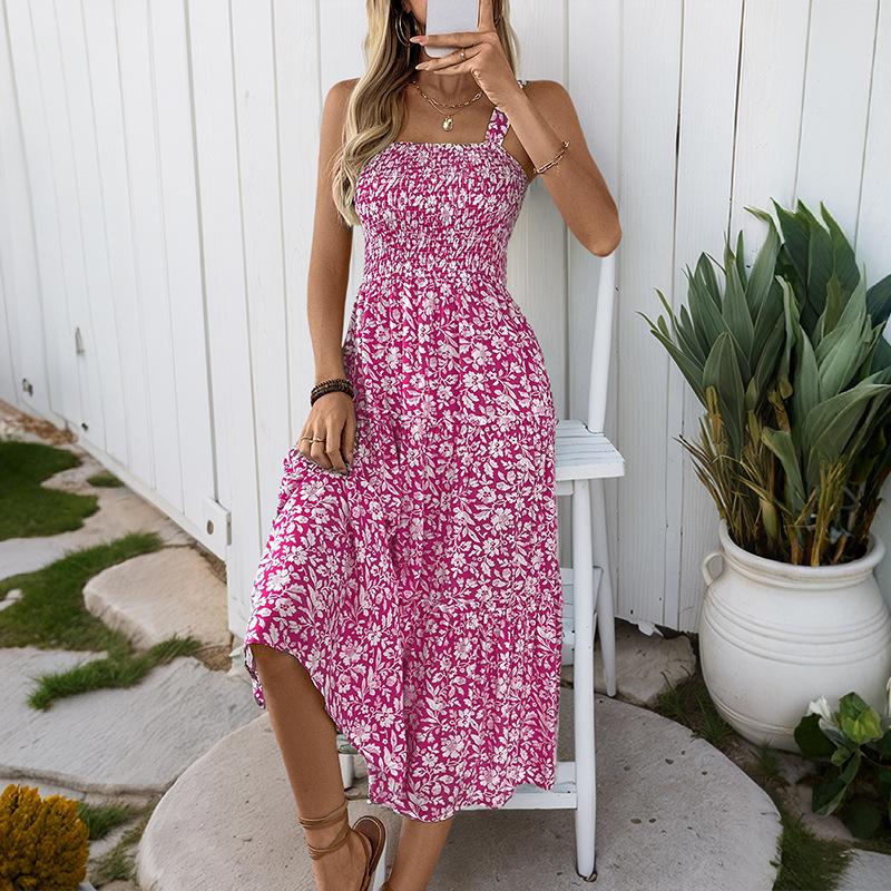 Europe and the United States summer new printing suspender dress hot sale sweet fresh pastoral dress women