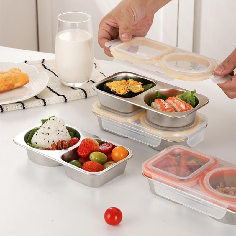 Stainless Steel Meal Preparation Container Double Compartments Lunch Holder For Offices Commutes And Outdoor Activity