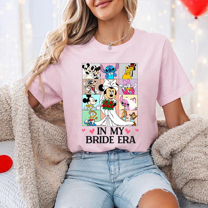 

Disney In My Bride Era Minnie Friends Printed Women s Summer Fashion T-Shirt Cotton Short Sleeve Casual Top Loose Clothing S