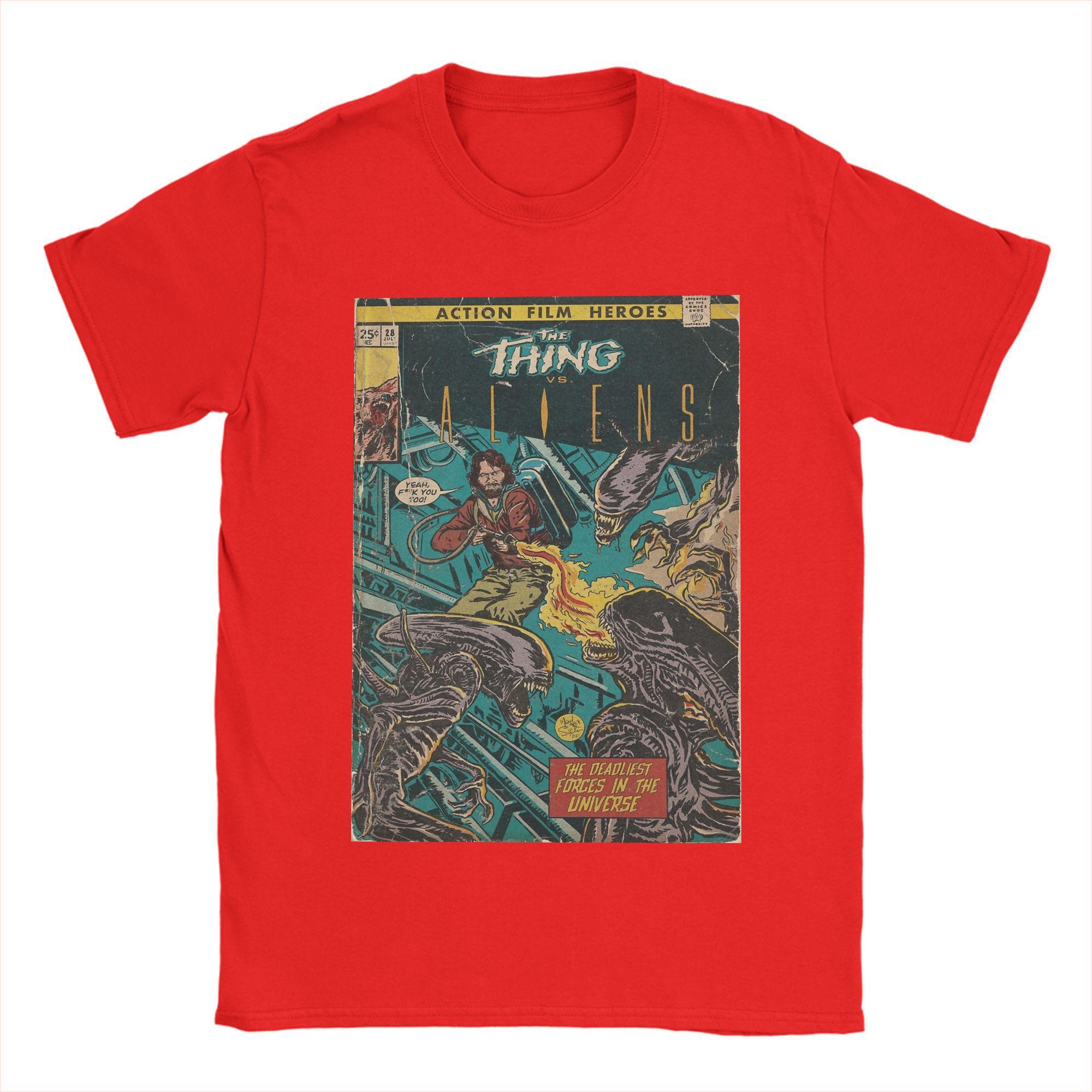 

Thing vs Aliens Movie Comic Cover T Shirt for Unisex Cotton Vintage TShirts Round Collar Tee Shirt Short Sleeve Clothing Original S