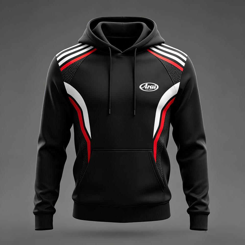 Men's Arai Racing Hoodie - Red/Black/White Color Block Motorsport Sweatshirt