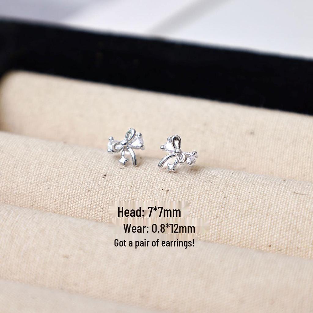 Copper-Plated Gold Bow Earrings with 925 Silver Needle and Flower Diamond Inlay for Women