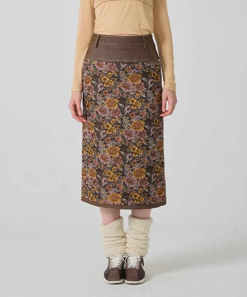 Yusentig Jacquard Long Skirt Brown Oe3As60093
