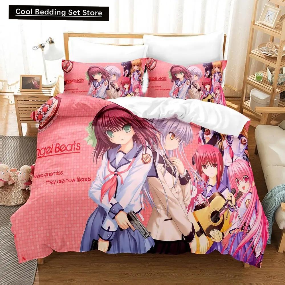 3D-Druck Anime Angel Beats Bettwäsche-Set Bettbezug Bettset Bettbezug Kissenbezug Bettdecke King Queen Size Jungen Erwachsene Bettwäsche