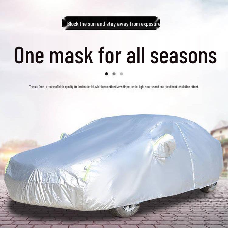 

In-Stock Oxford Car Cover with Fleece Sunshade - Thickened, Full Protection, and Rainproof Medium серебро белый