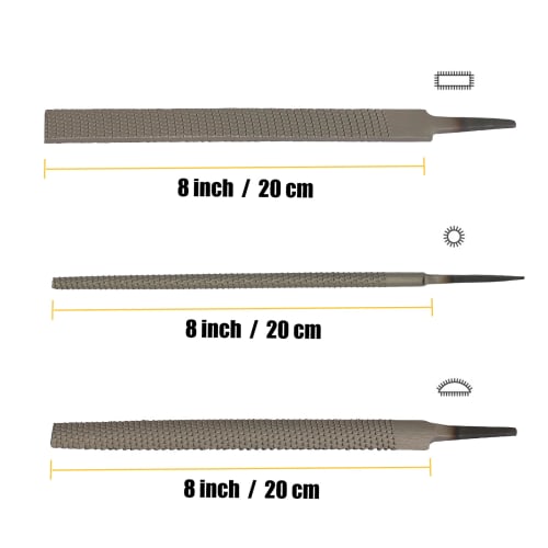 TARIST 3-Piece Woodworking File Set, 200mm, Flat, Round, and Semi-Round, Carbon Steel, for Wood Grinding and Polishing