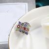 Modischer bunter CZ-Kristall Sterling-Silber Quadratische Breite Party-Fingerring für Damen Hochzeits-Verlobungsringe
