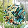 Acrylic Teal Hummingbird with Roses Suncatcher, Stained Glass Effect Window Hanging Ornament for Bird & Nature Lover Gifts
