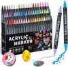 Dual Tip Acrylic Paint Pens Set - 12/24/36/48 Colors for Wood Canvas Stone Rock Painting Glass Ceramic DIY Crafts Markers