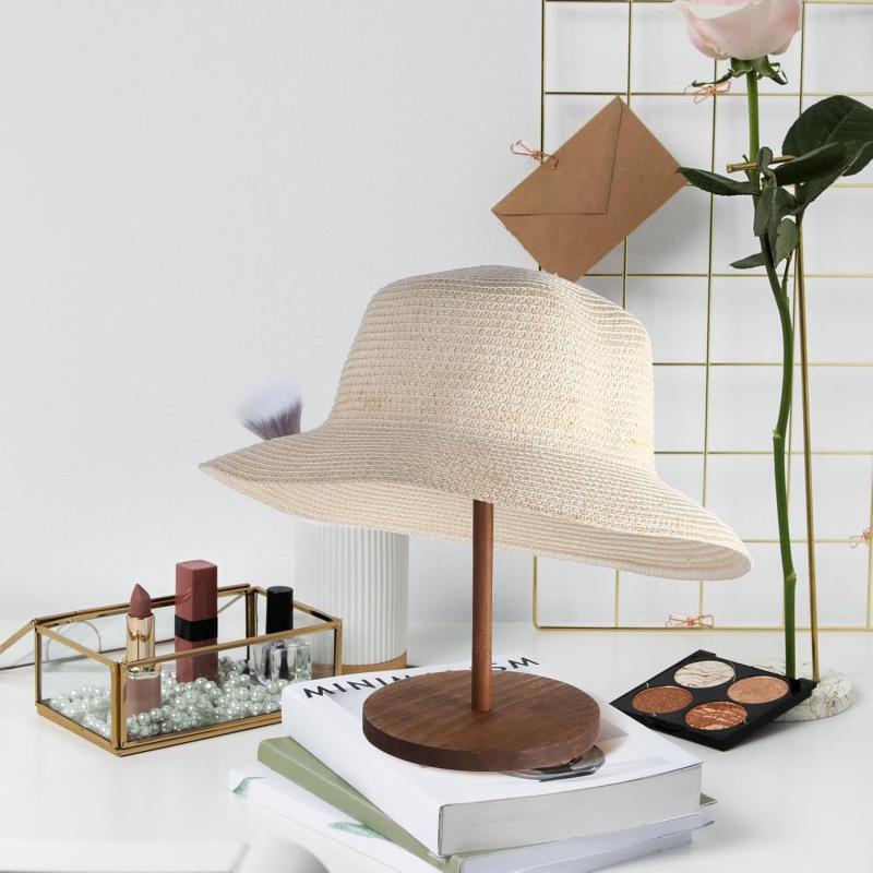 Wooden Desktop Hat Display Stand for Straw and Sun Hats