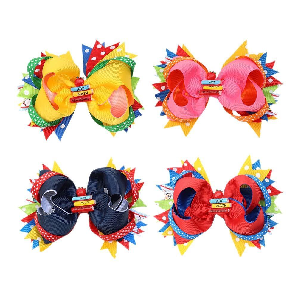 2Pcs New Letters Children's Hairpin Color Pencil Bow Hair Accessories Student Season Dress Headdress Hair Clip Gift
