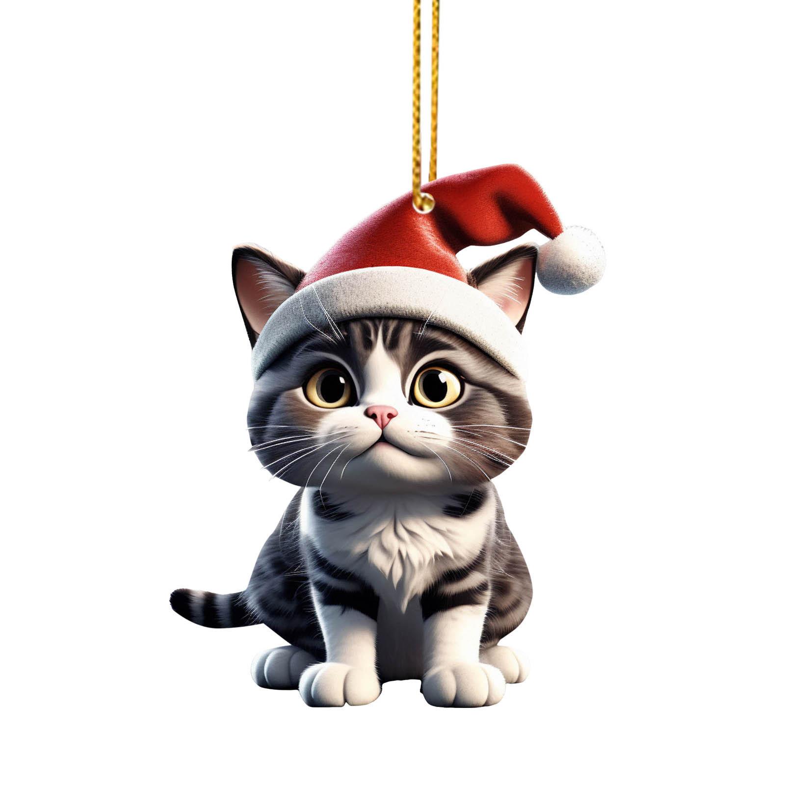 2025 Christmas Ball Cat Ornament 2D Acrylic Funny Cat Ornaments Christmas Tree Cat Hanging Decorations Home Party Xmas Decor