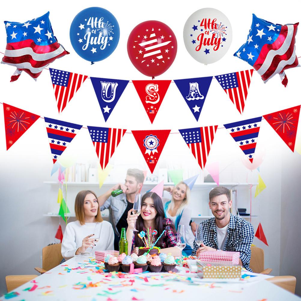 22 Pcs Patriotic Red Blue White Party Decoration Set Patriotic Banner Flags Balloons for 4th of July