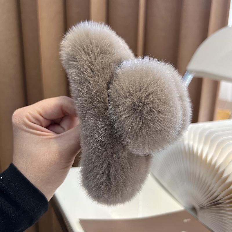 Large Rex Rabbit Fur Hair Clip - Plush Headdress for Winter