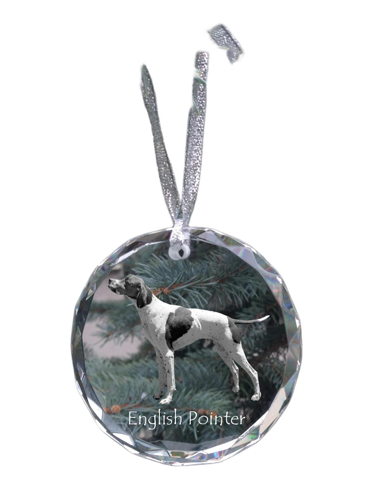 

English Pointer - crystal bauble with a photo, dog photo in crystal, personalized Christmas tree ornament by Art-Dog brand прозорий