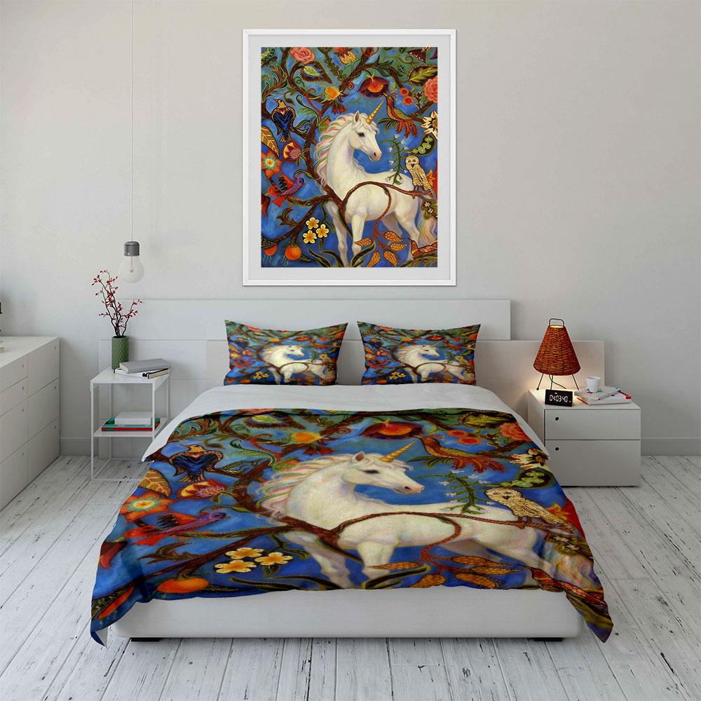 Unicorns, Flowers, Birds, Branches. Bedding Sets Duvet Cover Sets Duvet Covers Pillowcases(1 * Duvet Cover 2 * Pillowcases Without Duvet Insert)